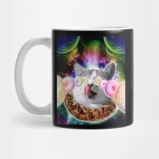 Funny Space Pizza Cat With Rainbow Laser Donut Eyes Mug